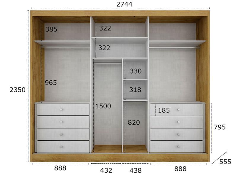 Guarda-Roupa Casal 3 Portas 8 Gavetas com Espelho Spazzio Novo Horizonte