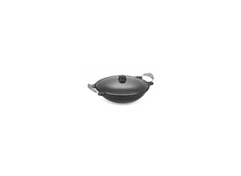 Panela Wok Com Tampa De Vidro 4 Litros Ferro Fundido