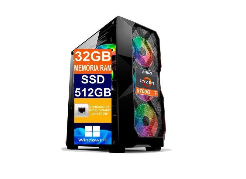 Pc Gamer Computador Cpu Ryzen 7 5700G / SSD 512GB M2 NVME / 32gb Memór
