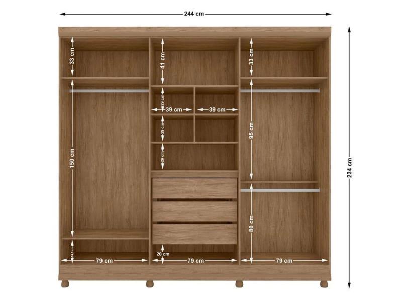 Guarda-Roupa Casal 6 Portas 3 Gavetas Gênova Móveis Lanza