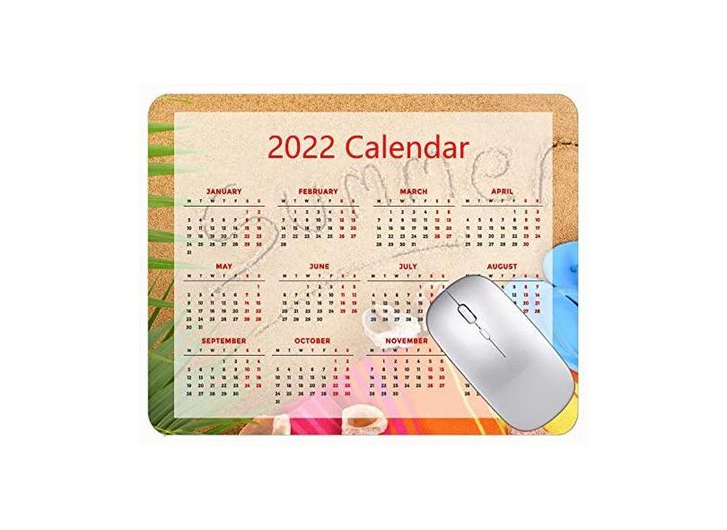 Mouse pad 2022 calendário com feriados, tapete para mouse pad de areia de praia