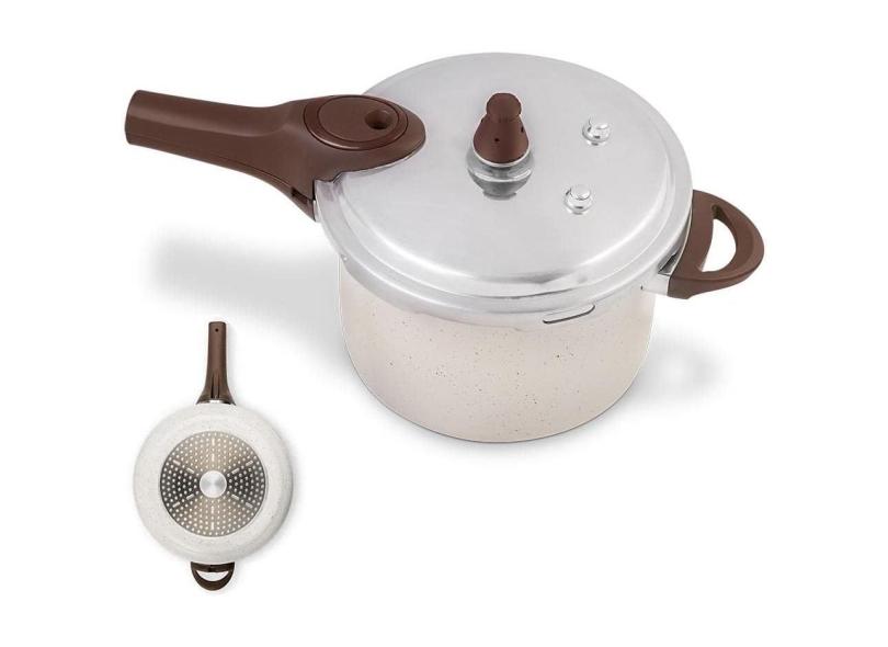 Panela de Pressão 24 cm 6,8 L Revestimento Cerâmico Fundo de Indução Linha Ceramic Life Pressure Brinox - Vanilla