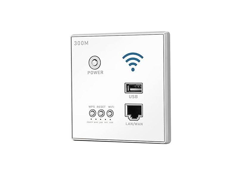 Wennzy Roteador sem fio 300 Mbps In-Wall Ponto de acesso AP Roteador WiFi LAN Rede Switch Roteador WiFi AP com criptografia WPS com soquete USB preto