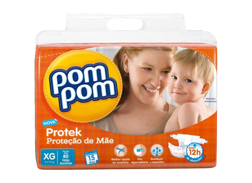 Fralda Pom Pom Protek Proteção de Mãe XG Giga 80 Und 9 - 13kg