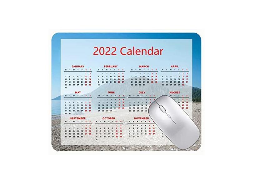 Mouse pad para jogos com calendário 2022, mouse pad de borracha para praia, montanhas, areia do mar