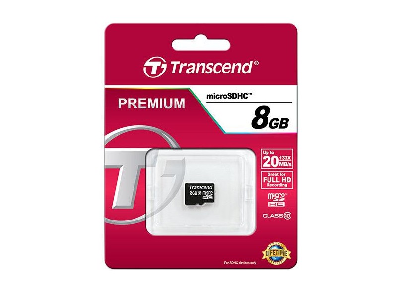 Cartão de Memória Micro SDHC Transcend Premium Series 8 GB TS8GUSDC10