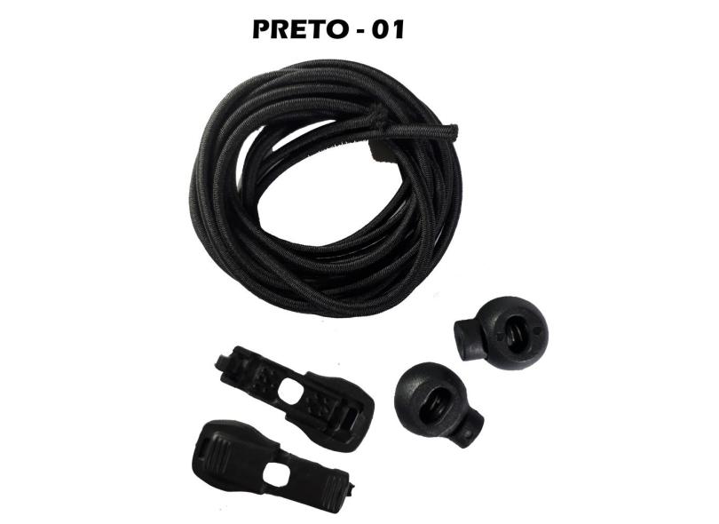 Kit 5 Cadarços Elásticos Stretch Para Tênis Triathlon Preto