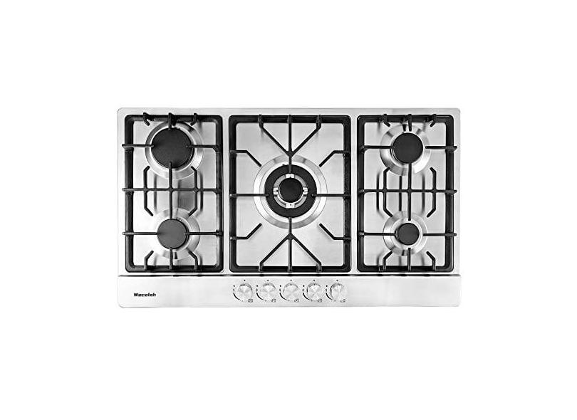 Fogão a gás embutido para fogão a gás, grelhas contínuas de combustível duplo GLG/NG, ignição automática, proteção de termopar, aço inoxidável, ferro fundido resistente, 120 V (86 cm)