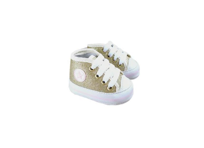 Tênis Estilo Para Bebe Menina Menino Sapato Infantil - TICOS, Dourado 