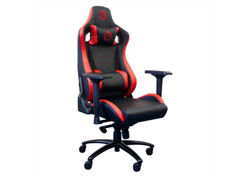 Cadeira Gamer Júpiter Brazil PC - Preto e Vermelho - Encosto Reclinável 180° - Braços 4D - Almofadas de Pescoço e Lombar