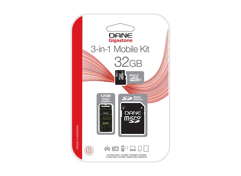 Cartão de Memória Micro SDHC com Adaptador Dane-Elec 32 GB DA-3IN1-32G-R