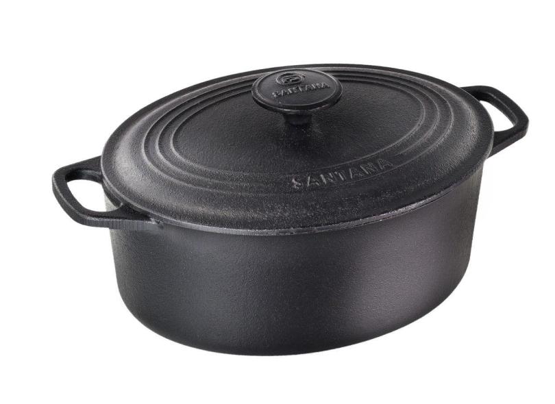 Caçarola Ferro Fundido Oval Alça E Tampa De Ferro 6,5L