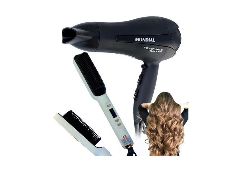 Secador De Cabelo 2000W Potente Escova Alisadora Modeladora - Mondial