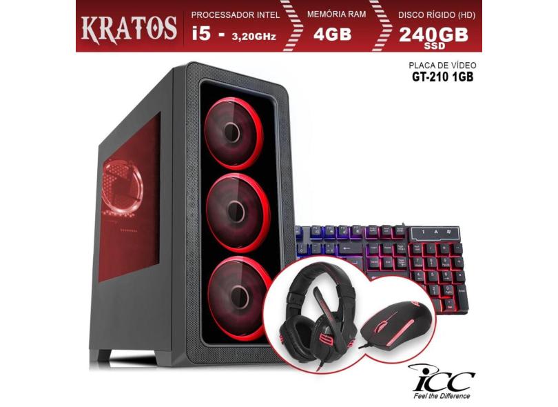 PC Gamer ICC KTL2547K Intel Core I5 3,20 Ghz 4GB 240GB SSD GT210 1GB KIT Multimídia HDMI FULL HD