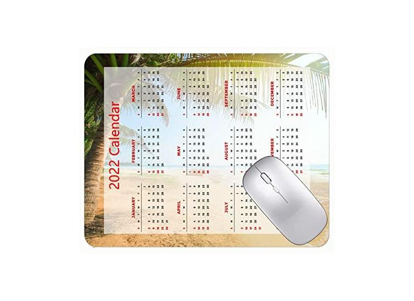 Mouse pad de calendário 2022, mouse pad para jogos, praia, palmeiras, mar, tapete