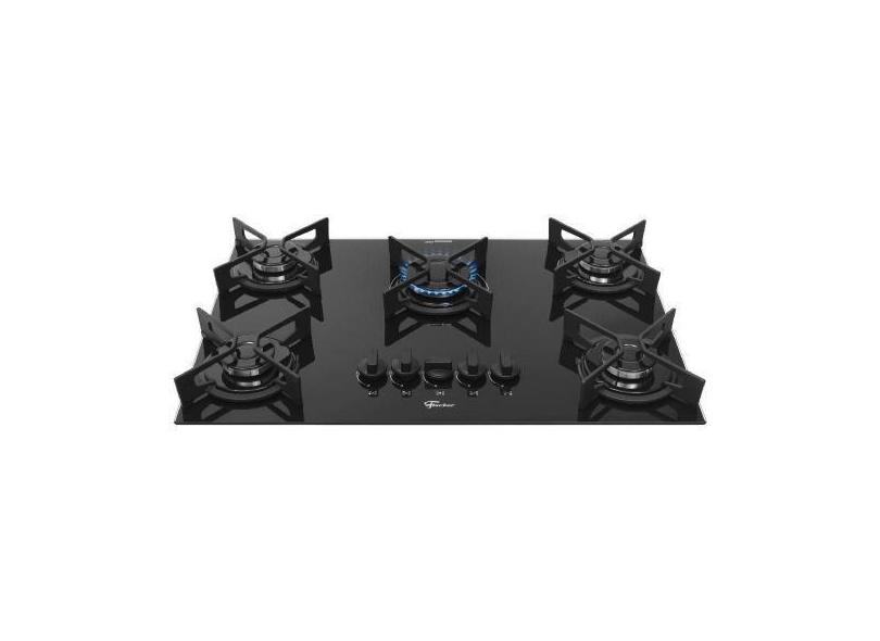 Cooktop Fit Line Fischer 5 Bocas Vidro Preto Chama Rápida Bivolt 36325