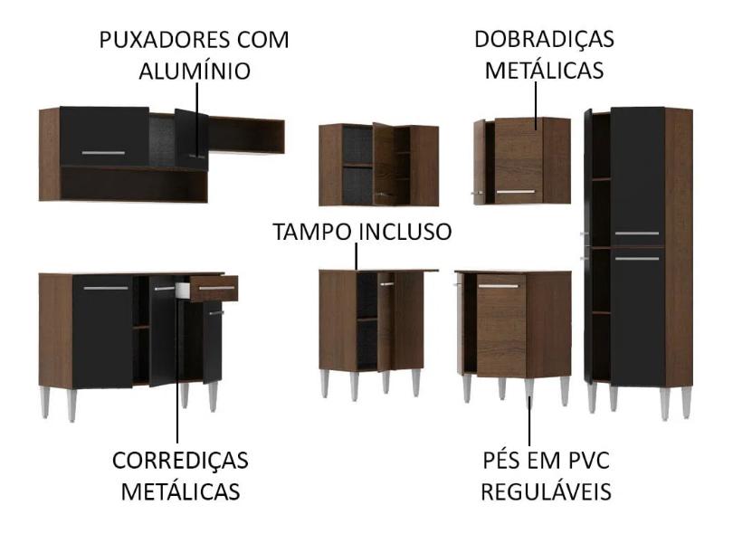 Cozinha Completa 1 Gaveta 15 Portas Emilly Rock Madesa