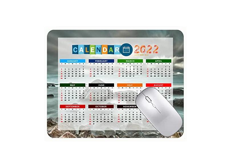 Mouse pad 2022 calendário com feriados, mouse pad com pedras do mar nuvens