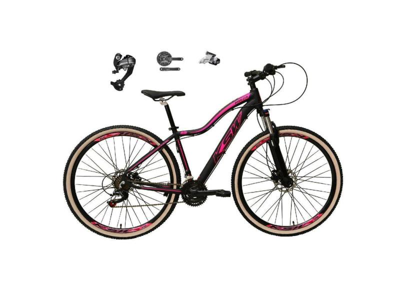 Bicicleta Feminina Aro 29 Ksw Mwza 27v Câmbios Shimano Altus Freios Hidráulicos Garfo Com Trava Pneu Bege - Preto/Rosa