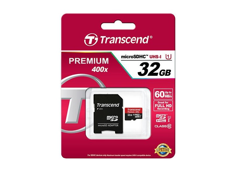 Cartão de Memória Micro SDHC com Adaptador Transcend Premium Series 32 GB TS32GUSDU1