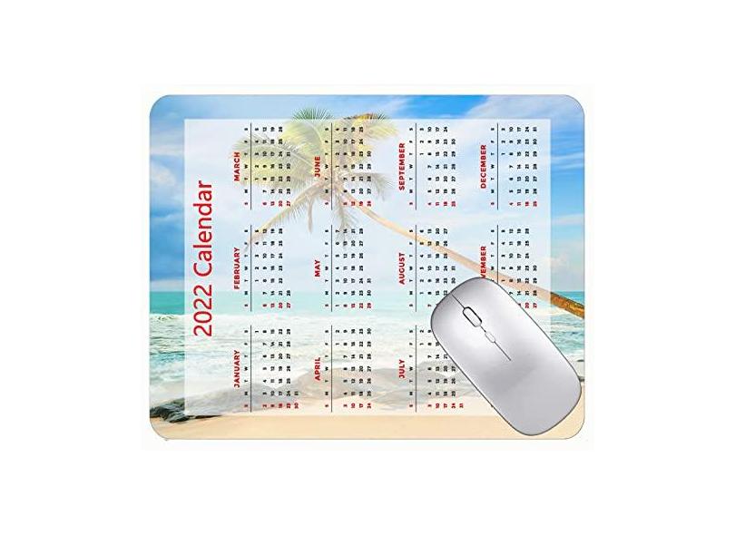 Mouse pad com calendário 2022 com feriados, tapete de mouse para palmeiras e mar