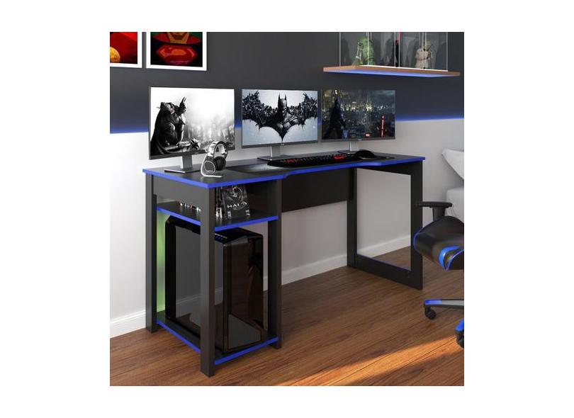 Mesa Gamer Dark Para 3 Monitores Preto/Azul - Pnr Móveis