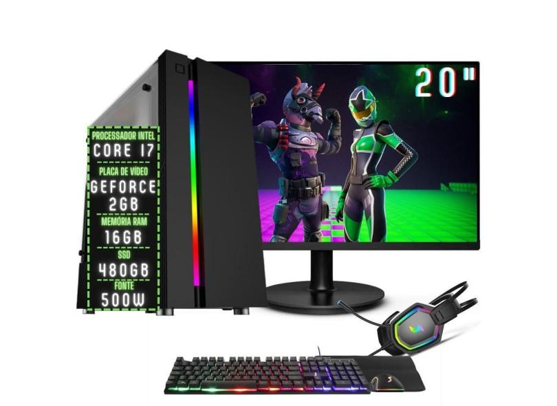 PC Gamer Completo 3green Play Intel Core i7 16GB RAM Placa de vídeo Geforce 2GB SSD 480GB Monitor 20&quot; 75Hz Fonte 500W 3GP-052