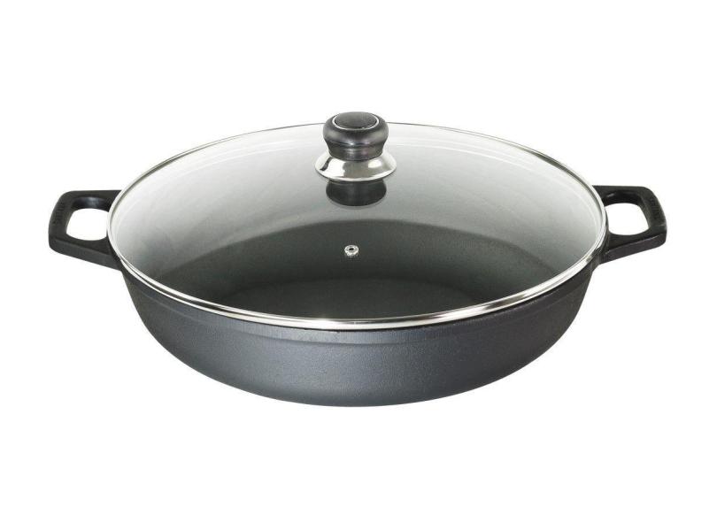 Paella Ferro Fundido Alça Ferro Tampa Vidro Santana 26 Cm