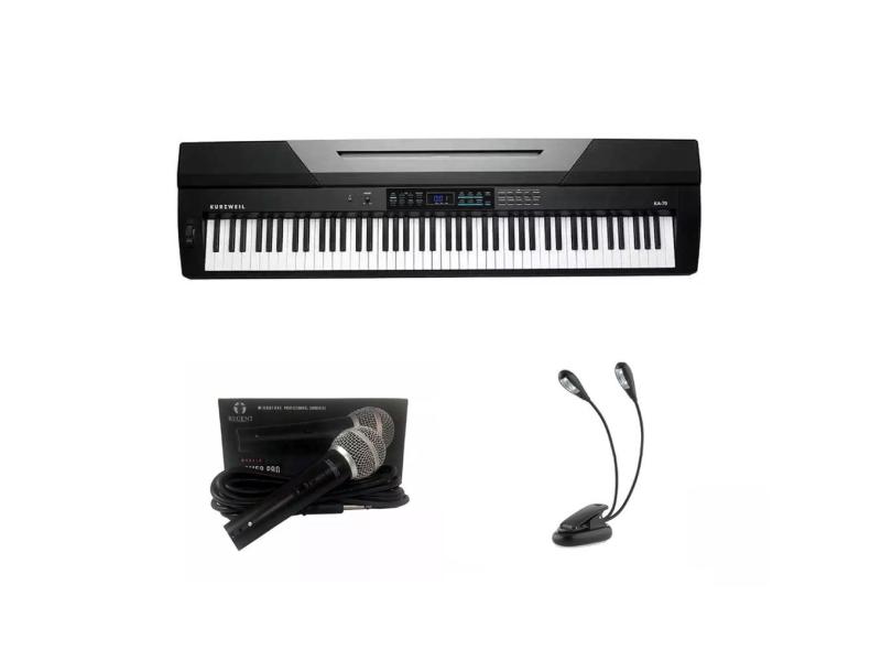 Kit Piano Arranjador Kurzweil KA70 com Microfone e Luminária