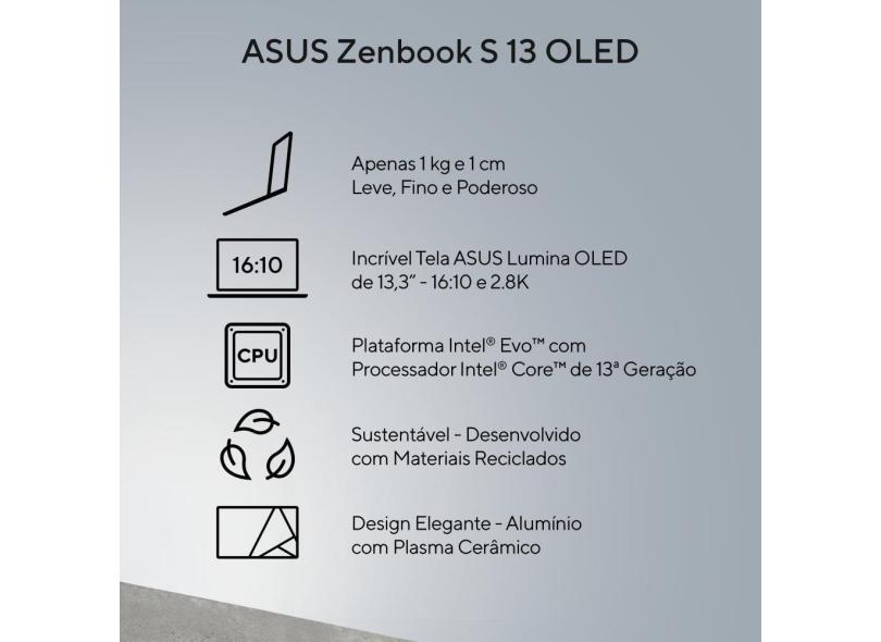 Notebook Asus Zenbook S 13 UX5304VA-NQ271W Intel Core i7 1355U 13" 16GB SSD 1 TB Windows 11