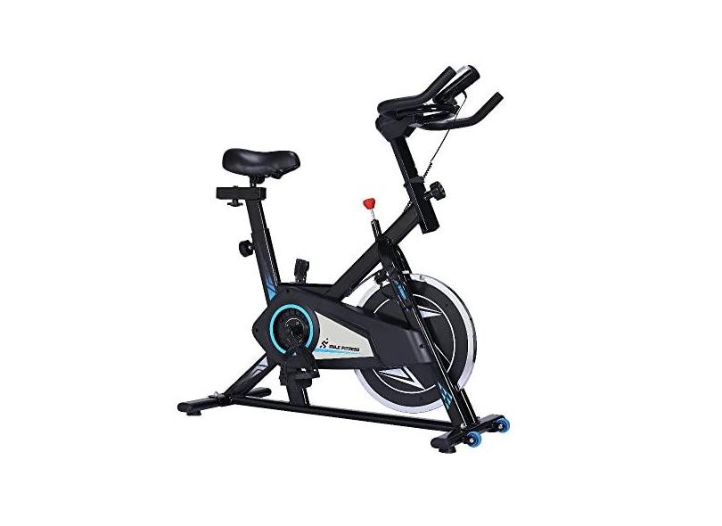 Bicicleta Ergométrica Spinning Mile Fitness Vertical com Monitor 5 Funções, Sensor Cardíaco, Ajuste de Altura, Regulagem de Resistência, Roda de Inércia Bidirecional, Preta
