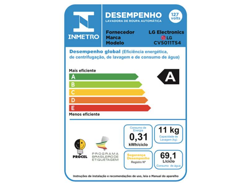 Lava e Seca LG 11kg VC4 CV5011TS4