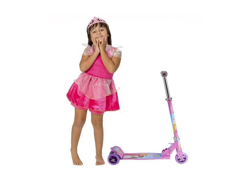 Patinete De Ferro Até 75 Cm E 50 Kg + Fantasia Infantil Rosa - Dm Toys