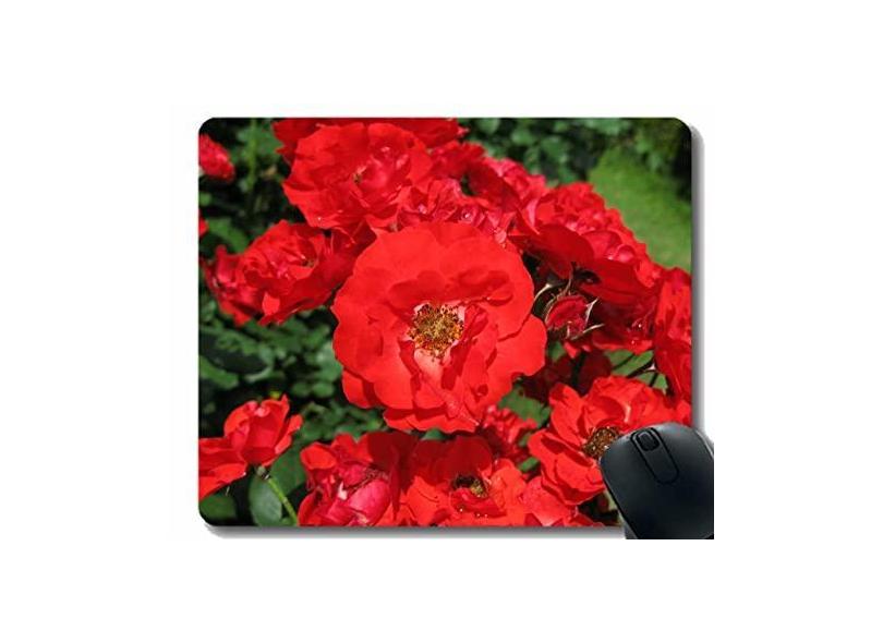 Mouse pad personalizado para jogos, mouse pad ensolarado jardim vermelho rosas flores arbustos