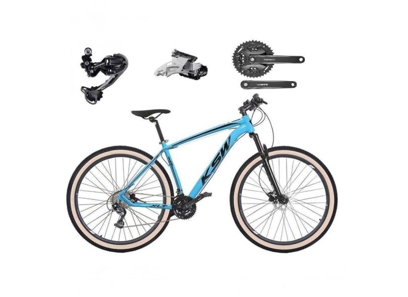 Bicicleta Aro 29 Ksw Xlt Deore E Altus 27v Freio Hidráulico Garfo Trava Pneu Faixa Bege - Azul Tam.17