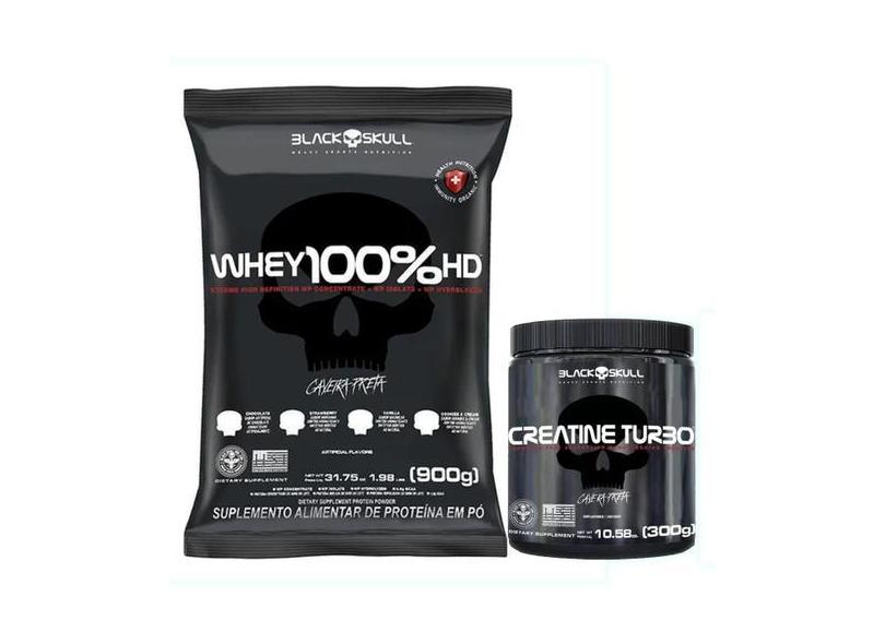 Kit Whey 100% Hd Refil 900G + Creatina Turbo 300G Black Skull