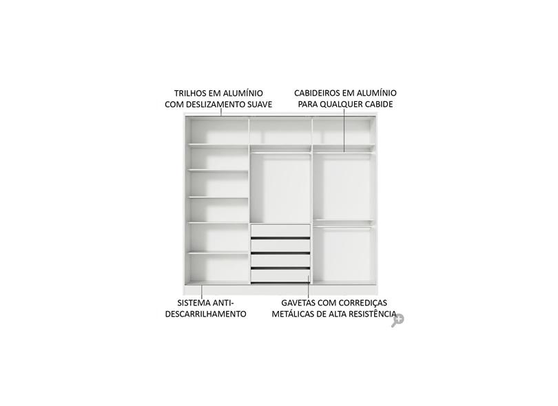 Guarda-Roupa Casal 3 Portas 4 Gavetas com Espelho Royale 2E Madesa