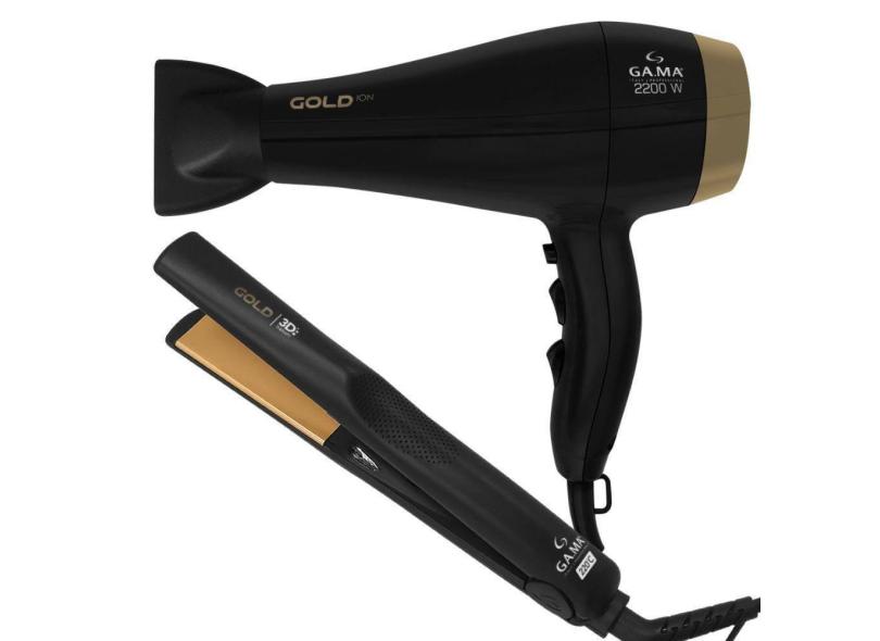 Kit Prancha e Secador de Cabelo Gold  127V