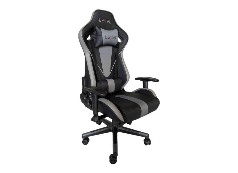 Cadeira Gamer Level Lv-c02bn Gry Com Almofada Encosto Reclinável Ajuste De Altura e Base Giratória