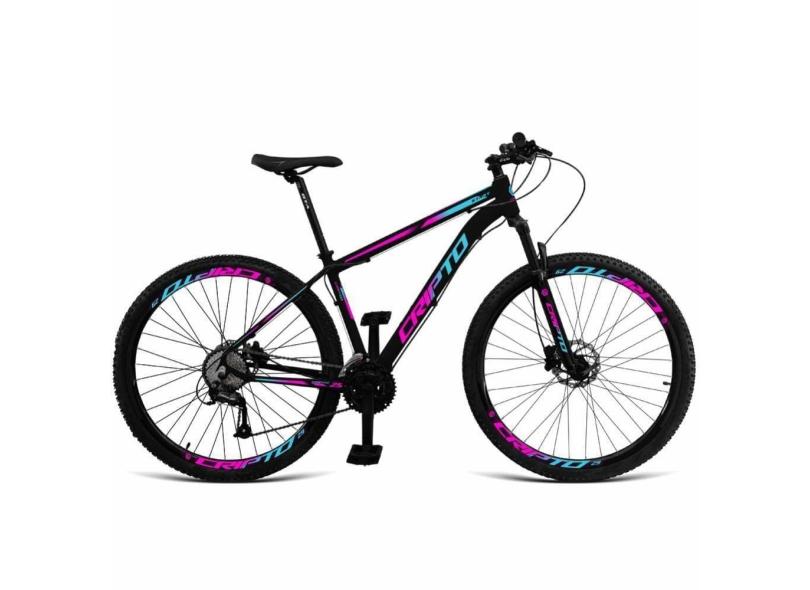 Bicicleta Aro 29 Cripto 24 Marchas Shimano E Freios A Disco - - 21&quot; Preto-Azul E Rosa