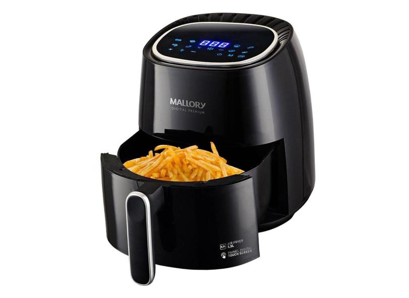 Fritadeira sem Óleo Mallory Air Fryer Digital Premium 5,5 Litros, Timer, Preto/Prata
