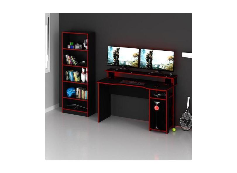 Mesa Gamer Para 2 Monitores + Estante Para Livros E Jogos - Tecno Mobi