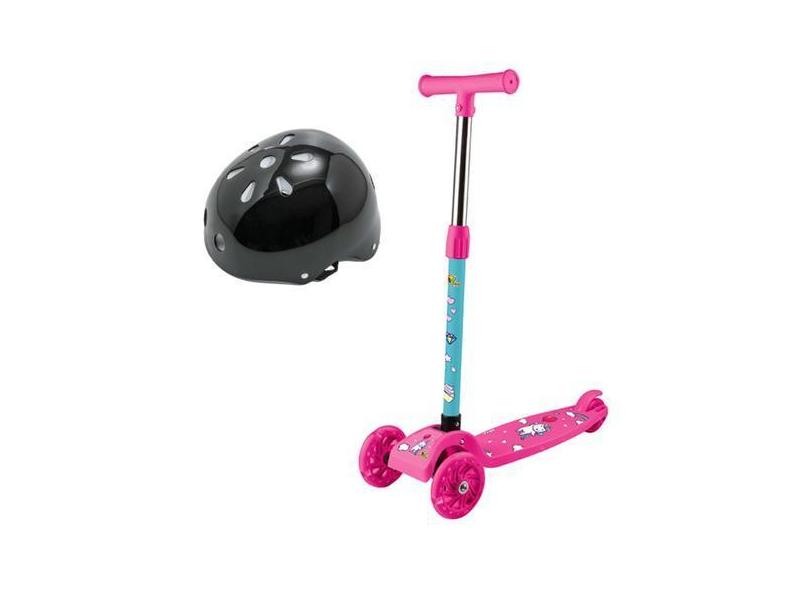 Patinete Com 3 Rodas Luzes Led Unicórnio + Capacete Infantil - Art Bri
