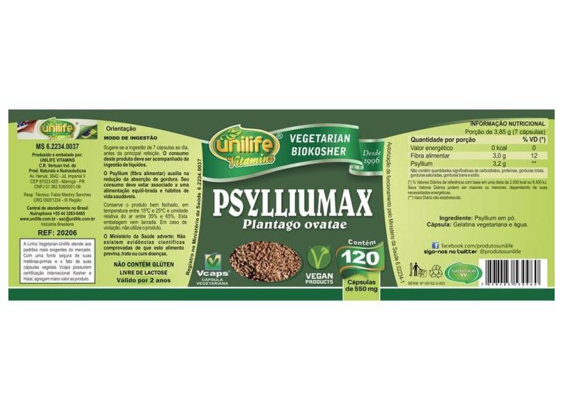 Psyllium 120 Cápsulas Psylliumax Unilife Com O Melhor Preço é No Zoom