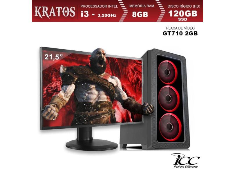 PC Gamer ICC KT2386SM21 Intel Core I3 3,20 Ghz 8GB 120GB SSD GT710 2GB HDMI FULL HD Monitor LED 21,5