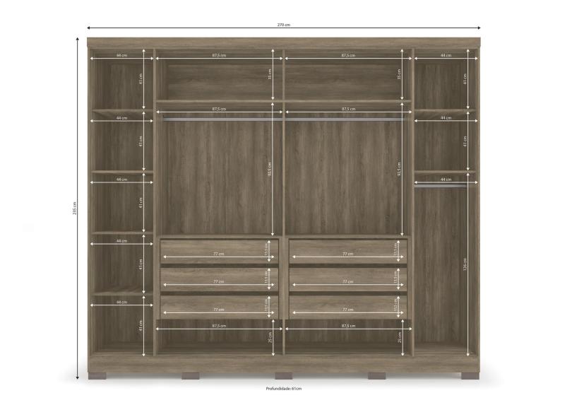 Guarda-Roupas Casal 6 Portas 6 Gavetas com Espelho G540 Kappesberg