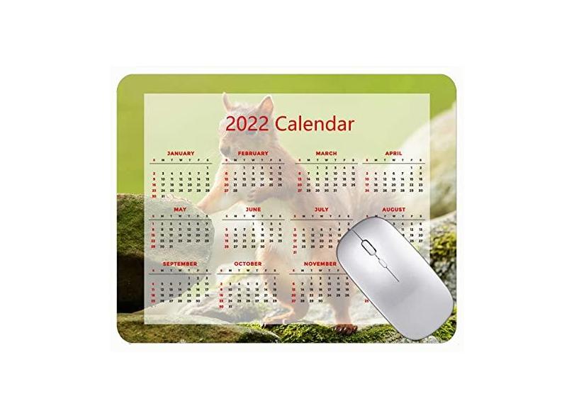 Mouse pad de calendário 2022, mouse pad para jogos, esquilo, pedras, tapete para jogos, com bordas costuradas