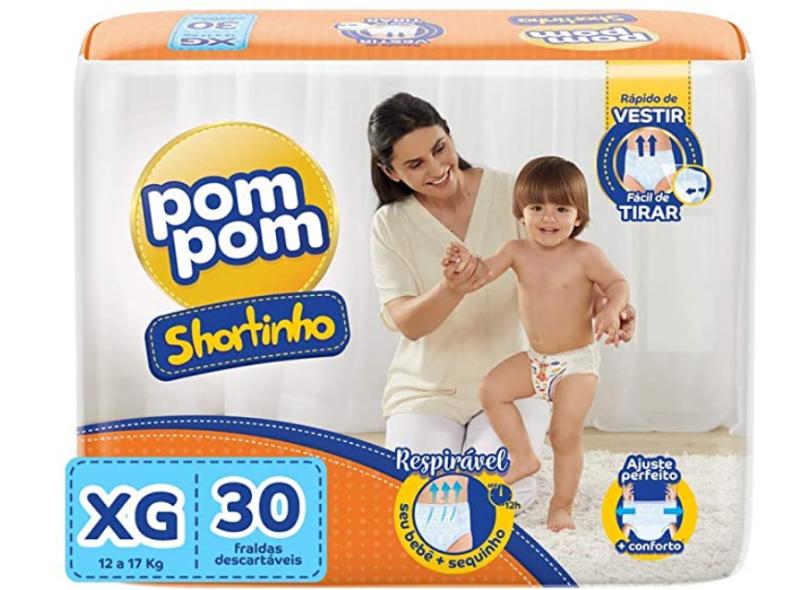 Fralda de Vestir Pom Pom Shortinho XG 30 Und 12 - 17kg