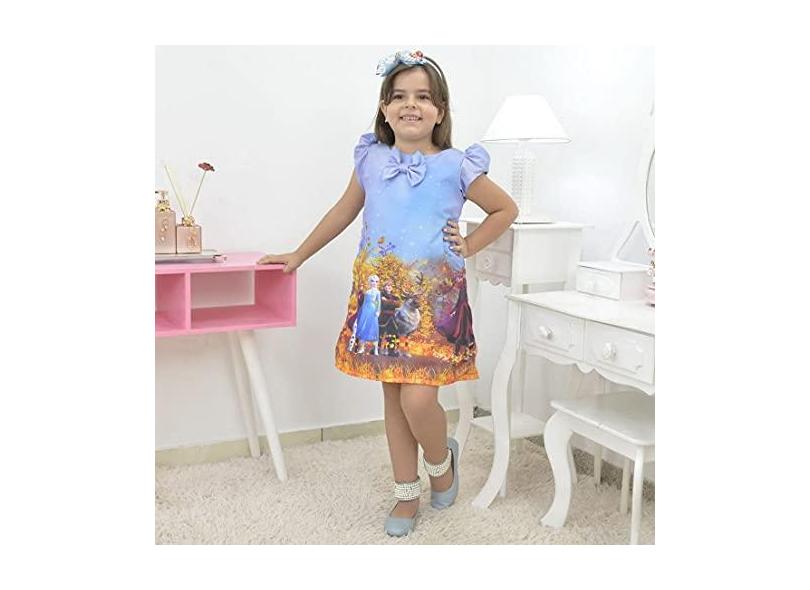 Vestido infantil Frozen 2 com Elsa e Anna na floresta