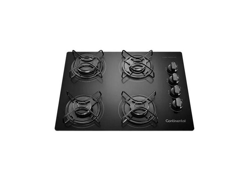 Cooktop Fogão A Gás 55X42cm 4 Bocas Vidro Bivolt Continental